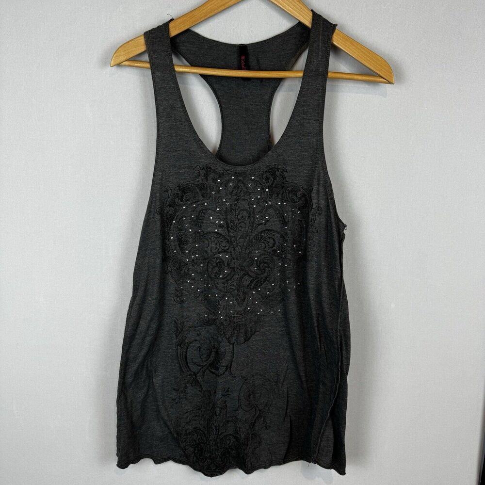 Michelle Sparkly Embellished U-Neck Tank Top Grey Casual Wear Size Small y2k